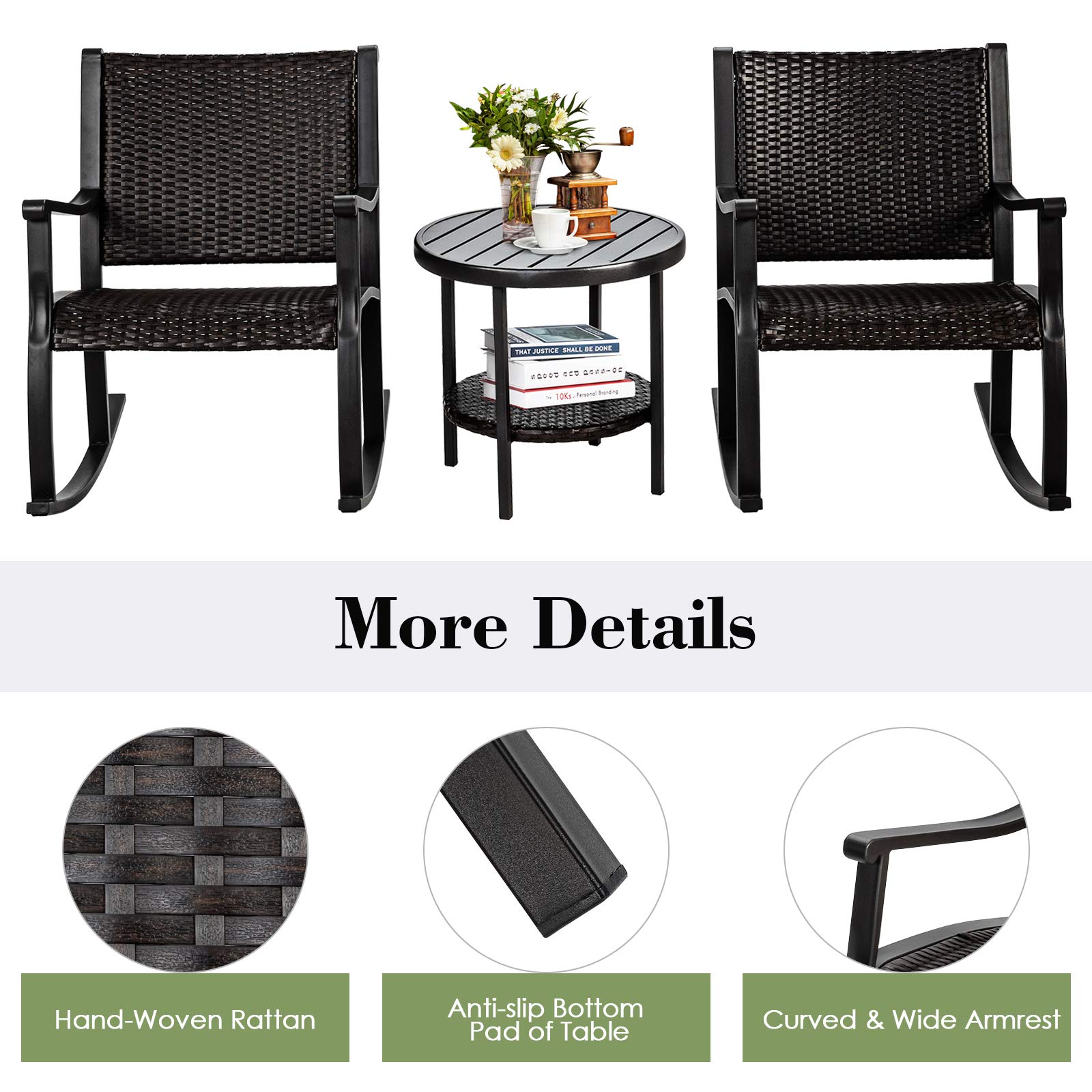 3 Piece Rocking Bistro Set - Tangkula