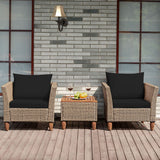 3 Piece Patio Furniture Set, Outdoor Wicker Rattan Bistro Sofa Set