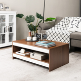 Tangkula 37 Inch Coffee Table, Two-Tier Coffee Table with Storage Shelf, Modern Wooden Sofa Central Table