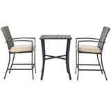 3 Piece Patio Bar Set, Outdoor Bar Stool Bistro Set w/ 27.5" Square Table, 2 Wicker Cushioned Chairs