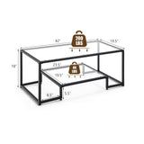 Tangkula Tempered Glass Coffee Table, 42 Inch Wide Rectangular Coffee Table