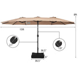 15FT Double-Sided Patio Umbrella with Base, Extra-Large Market Umbrella W/Crank System