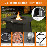 Tangkula 30 Inch Propane Gas Fire Table, Patiojoy 50,000 BTU Outdoor Square Fire Pit Table with Stainless Steel Burner