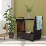 Tangkula Outdoor Wicker Bar Cart, Patio Wine Serving Cart w/Wheels & Removable Ice Bucket