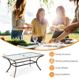 66"x 38"Patio Dining Table, Rectangular Outdoor Bistro Table with 1.5"/1.9"Umbrella Hole and Tempered Glass Tabletop