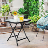 Tangkula Patio Bistro Table, 18" Square Glass Side Table with Rustproof Frame(Black)