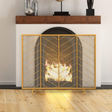 Tangkula Fireplace Screen, Contemporary Chevron Freestanding Fireplace Screen w/Sturdy Wrought Iron Frame