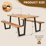 Tangkula Picnic Table with 2 Benches, Outdoor Acacia Wood Picnic Table Bench Set with 2-Inch Umbrella Hole