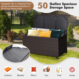 Tangkula 50 Gallon Wicker Deck Storage Box, Patio Rattan Storage Container with 2 Universal Wheels