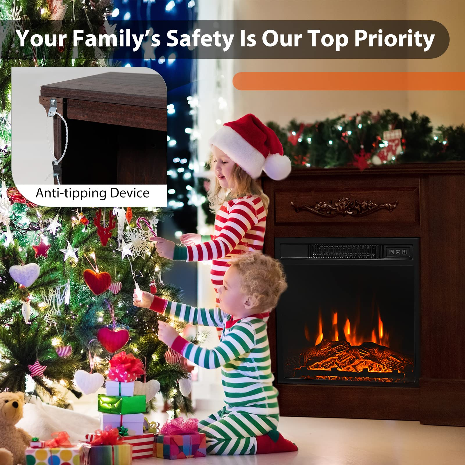 1400W 32 Inches Electric Fireplace with Mantel - Tangkula