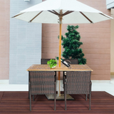 Tangkula 5 Pieces Patio Dining Set, Acacia Wood and Wicker Furniture Set w/2.16"Umbrella Hole for Backyard