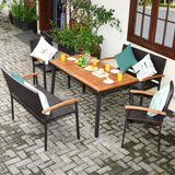 Tangkula 5 Pieces Patio Dining Set, Modern Conversation Set w/Solid Wood Table & Umbrella Hole for Backyard Garden Porch