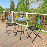 Tangkula 3 Pieces Patio Bistro Set, Outdoor Garden Furniture Set with Mosaic Round Table and 2 Folding Chairs