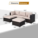 Tangkula 5 Piece Patio Furniture Set, Outdoor Sectional Rattan Sofa Set with Cushions and Coffee Table