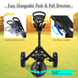 Tangkula Golf Push Cart with 360 Rotating Front Wheel, Aluminum Collapsible 3 Wheels Golf Pull Cart, Golf Trolley w/Elastic Strap