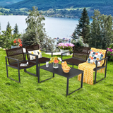 Tangkula 4 Pieces Patio Furniture Set, Outdoor Conversation Sofa Set with Coffee Table