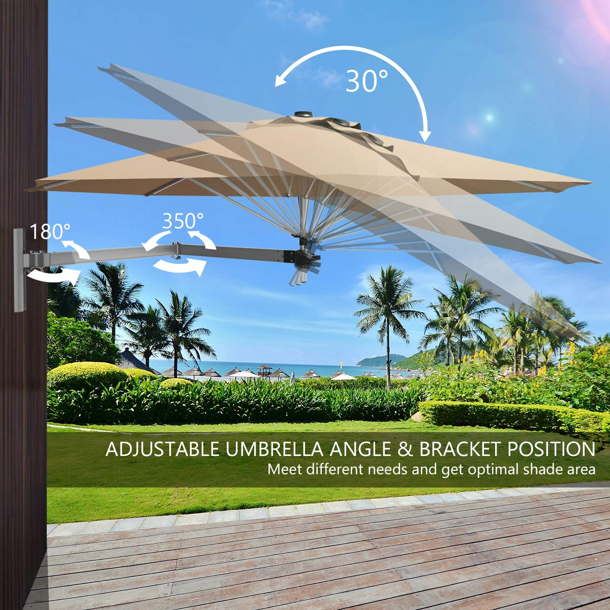 Tangkula 8 FT Wall Mounted Patio Umbrella