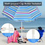 Tangkula 7.2 FT Beach Umbrella, Portable Beach Umbrella W/Sand Anchor & Tilt Mechanism, 8 Sturdy Rib & Premium Steel Pole, Carrying Bag