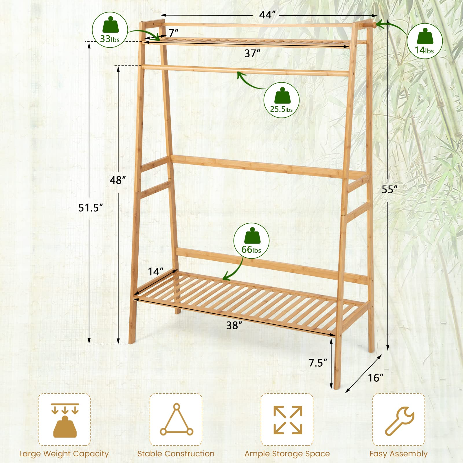Tangkula Bamboo Clothing Rack with Storage Shelves
