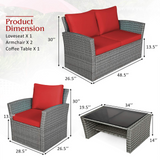 Tangkula 4 Pieces Patio Furniture Set, Outdoor Conversation Set with Cushions and Coffee Table