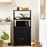 Bathroom Floor Cabinet with Drawer, 2 Open Shelves and Door Cupboard