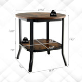 Tangkula Vintage Round End Table, Industrial 2-Tier Side Table with Storage Shelf & Steel Frame
