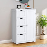 Bathroom Floor Cabinet, Free Standing Storage Cabinet with 4 Drawers & Single Door, 22 x 12 x 32 Inches