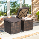 Tangkula 2 Pieces Patio Ottomans, Patiojoy Hand-Woven PE Rattan Side Table with Removable Cushion & Hidden Storage Space