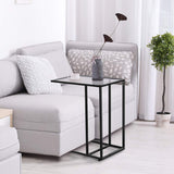 TANGKULA Sofa Side End Table, C Shaped Table Snack Table with Glass Top & Steel Frame