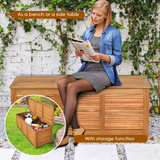 Tangkula 47 Gallon Acacia Wood Deck Box, Garden Backyard Storage Bench(Natural)