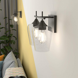 Tangkula 2-Light Wall Sconce, Industrial Vanity Light Fixture with Clear Seeded Glass Lampshade