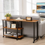 360-Degree Free Rotating Sofa Side Table, Mobile Couch Desk with 2-Tier Storage Shelves