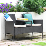 Outdoor Rattan Loveseat, Patio Conversation Set with Cushions & Table
