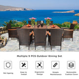 9 Piece Outdoor Dining Set, Garden Patio Wicker Set w/Cushions