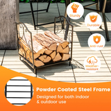 Tangkula Firewood Rack, Indoor Outdoor Heavy Duty Steel Log Holder for Fireplace Wood Storage