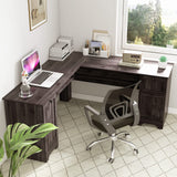 Tangkula L-Shaped Office Desk with Storage Drawers & Keyboard Tray