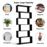 6 Shelf Bookcase, Modern S-Shaped Z-Shelf Style Bookshelf