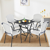 Patio Folding Square Dining Table, 27.5" Rustproof Aluminum Coffee Table w/Tempered Glass Tabletop