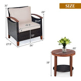 3 Pieces Patio Furniture Set, Outdoor Rattan Sofa and Side Table w/Solid Acacia Wood Frame