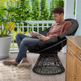 Tangkula Papasan Chair Rattan Ergonomic Chair w/ 360-degree Swivel and Soft Cushion, Solid Structure & Stable Base