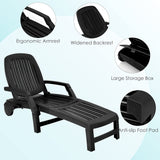 Outdoor Chaise Lounge Chair, 5-Position Adjustable Recliner with Storage Box and Flexible Wheels