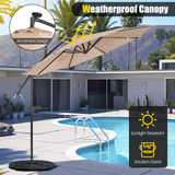 Tangkula 10 ft Cantilever Umbrella w/32 Solar-Powered LED Lights, Functional Tilting System & Hand-Crank Mechanism