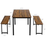 Tangkula Moccha Dining Table Set for 4, 3-Piece Modern Breakfast Table Set with 2 Benches & Metal Frame