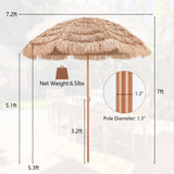 Tangkula 7.2 FT Thatched Patio Umbrella, Hawaiian Style Grass Beach Umbrella with Tilt Adjustment