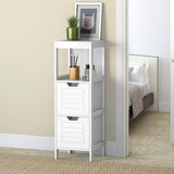 Tangkula Bathroom Floor Cabinet, Multifunctional Wooden Storage Cabinet with 2 Adjustable Drawers