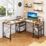 Tangkula L Shaped Office Desk with Storage Shelves, Wooden Industrial L Shaped Corner Desk