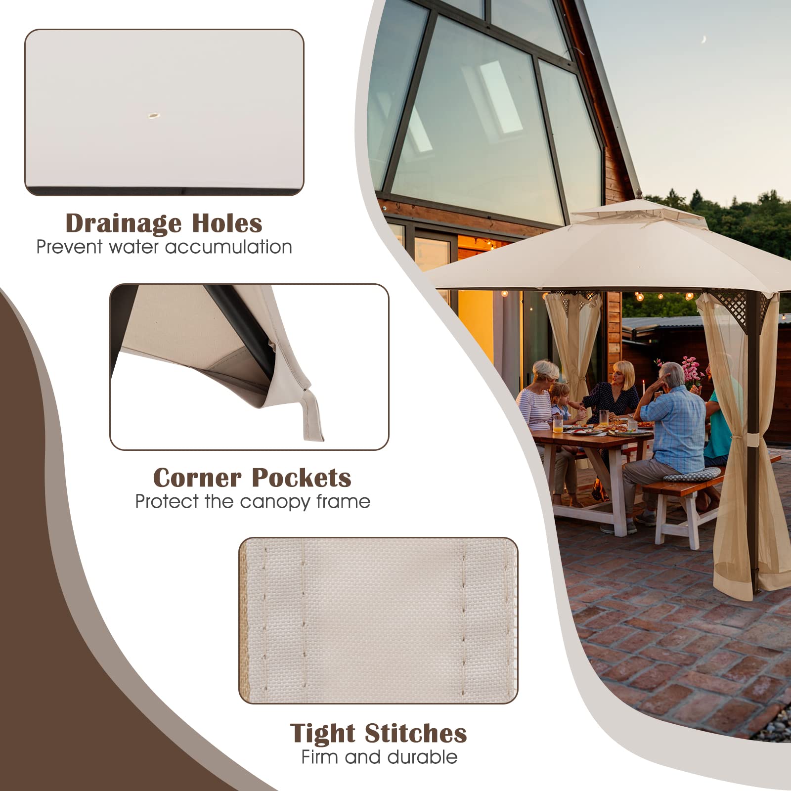 10x12 Ft Gazebo Replacement Canopy Top - Tangkula
