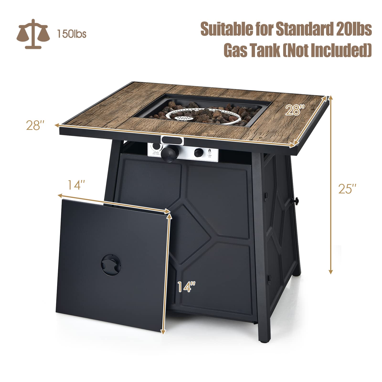 Fire Pit Tangkula 42" Propane Table - 60,000 BTU Outdoor Gas Fire Table With Ceramic Top & Cover Patio Heating Table