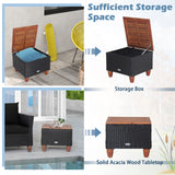 Tangkula 3 Pieces Patio Porch Furniture Set, PE Rattan Wicker Chair Conversation Set with Cushions and Storage Table