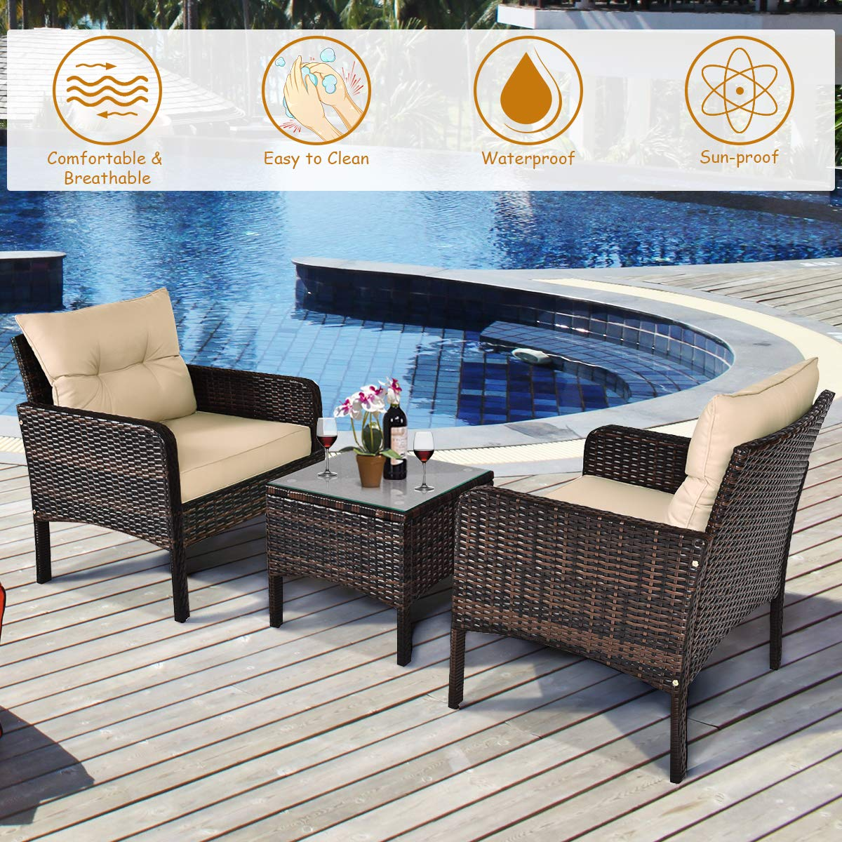 3 Piece Outdoor Patio Furniture Set - Tangkula